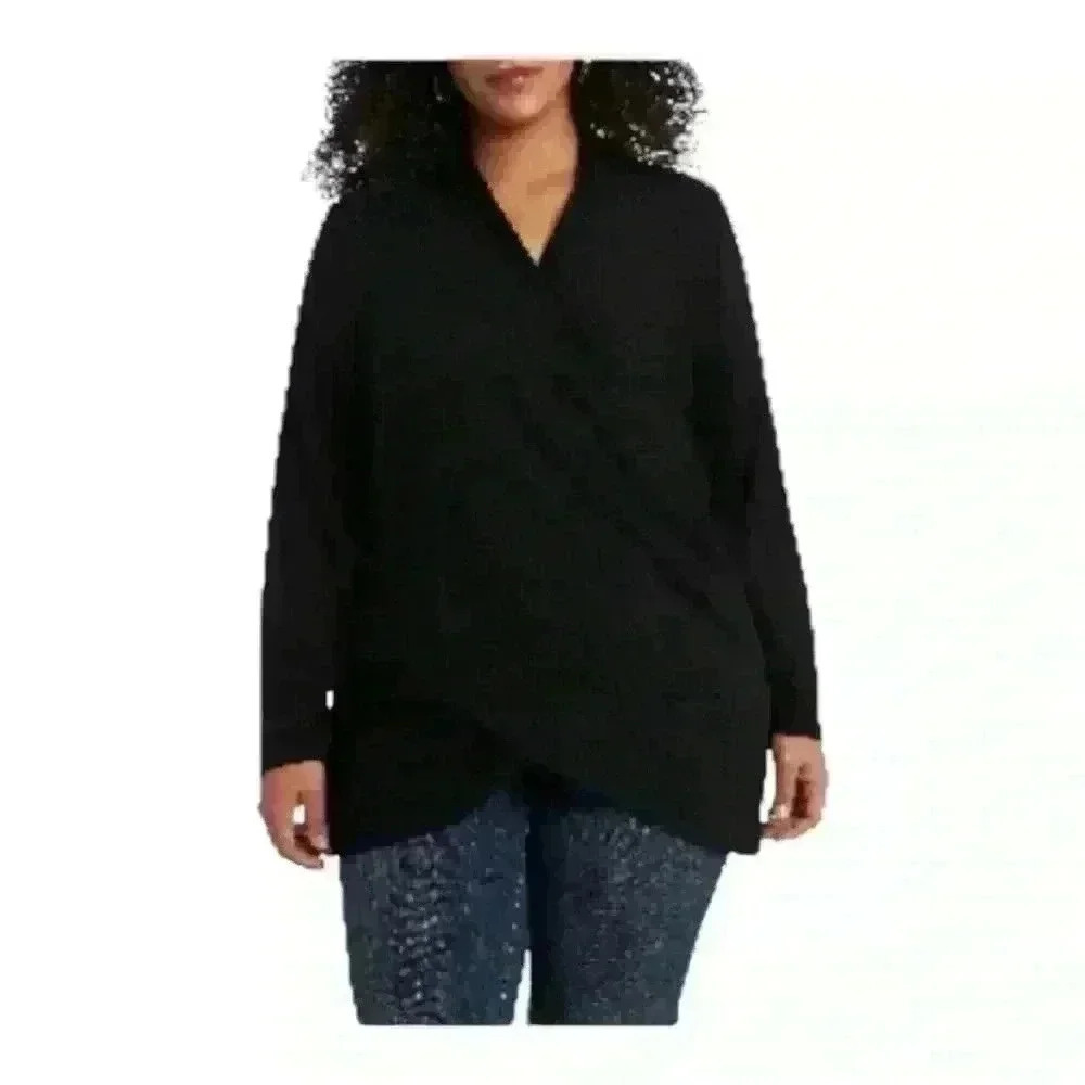 1.State Plus Size Crossover Black Wrap Top Size 1X
